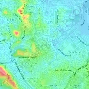 Mapa topográfico Kampung Pelita, altitude, relevo