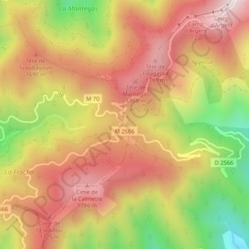 Mapa topográfico Col de Turini, altitude, relevo