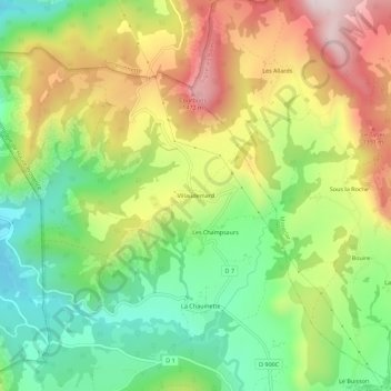 Mapa topográfico Villaudemard, altitude, relevo