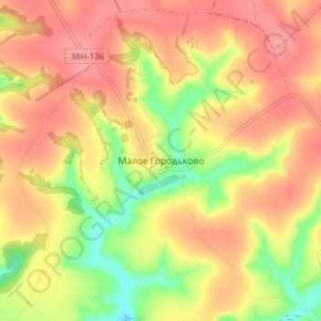 Mapa topográfico Maloye Gorod'kovo, altitude, relevo