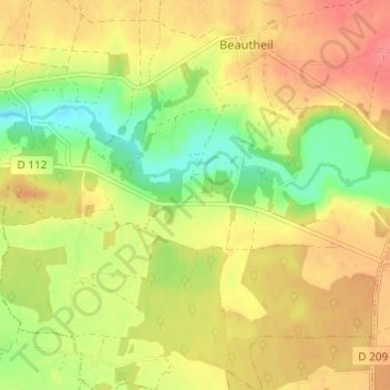 Mapa topográfico Pressoucy, altitude, relevo