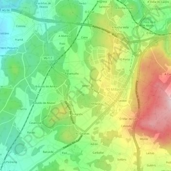 Mapa topográfico Raíces, altitude, relevo