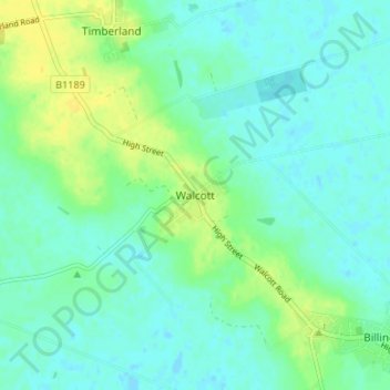 Mapa topográfico Walcott, altitude, relevo