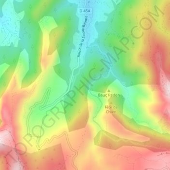 Mapa topográfico Grotte des Infernets, altitude, relevo
