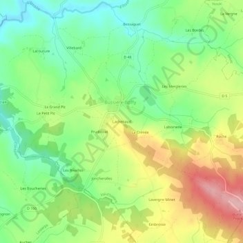 Mapa topográfico Lachenaud, altitude, relevo