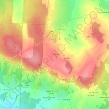 Mapa topográfico Les Fougères, altitude, relevo