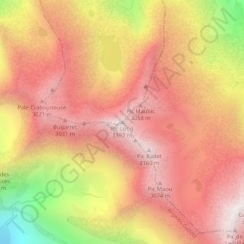 Mapa topográfico Pic Long, altitude, relevo