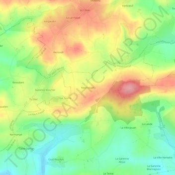 Mapa topográfico Kerchouan, altitude, relevo