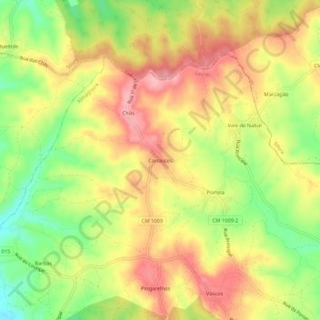 Mapa topográfico Carrascos, altitude, relevo