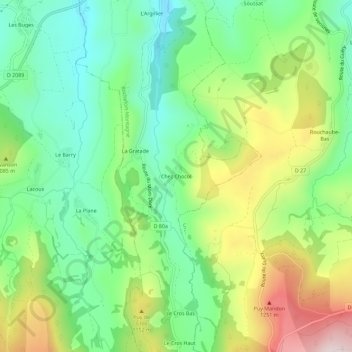 Mapa topográfico Chez Chocol, altitude, relevo