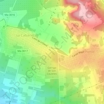 Mapa topográfico Son Caulelles, altitude, relevo