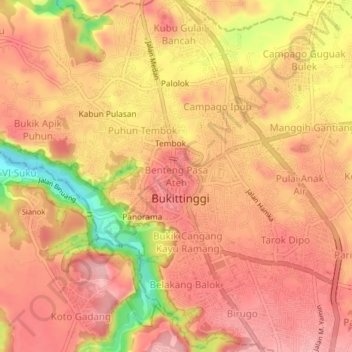 Mapa topográfico Benteng Pasar Atas, altitude, relevo