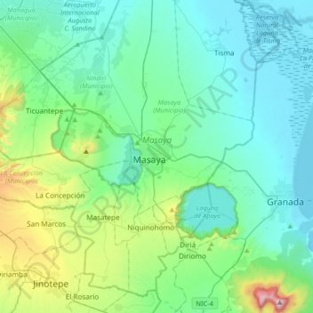 Mapa topográfico Masaya, altitude, relevo