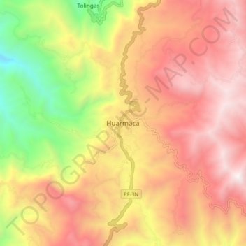 Mapa topográfico Huarmaca, altitude, relevo