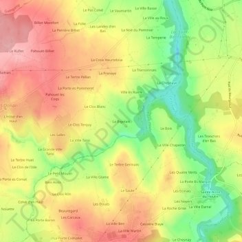 Mapa topográfico La Bigotais, altitude, relevo