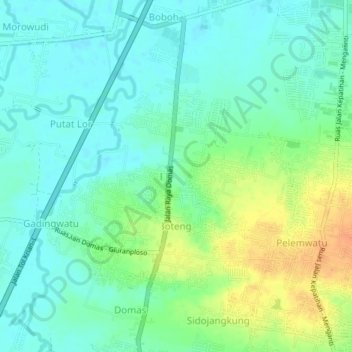 Mapa topográfico Boteng, altitude, relevo