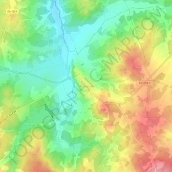 Mapa topográfico Alfaiates, altitude, relevo