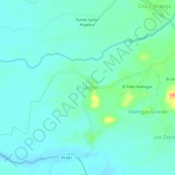 Mapa topográfico El Carbon, altitude, relevo