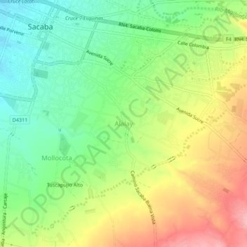Mapa topográfico Alalay, altitude, relevo