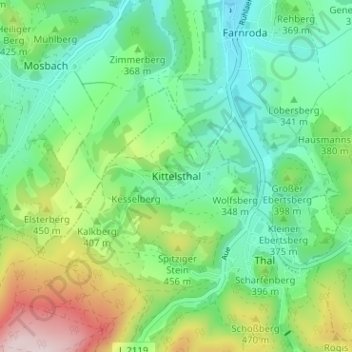 Mapa topográfico Kittelsthal, altitude, relevo