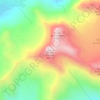 Mapa topográfico Grand Roc Noir, altitude, relevo
