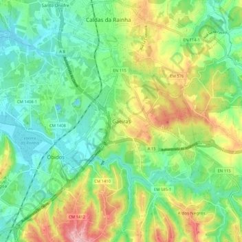 Mapa topográfico Gaeiras, altitude, relevo