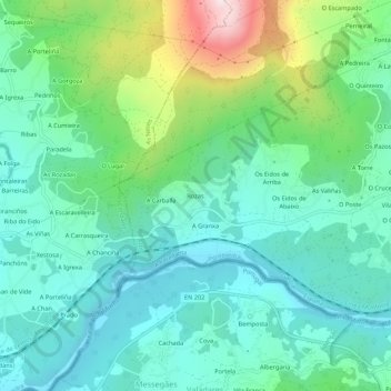 Mapa topográfico Rozas, altitude, relevo