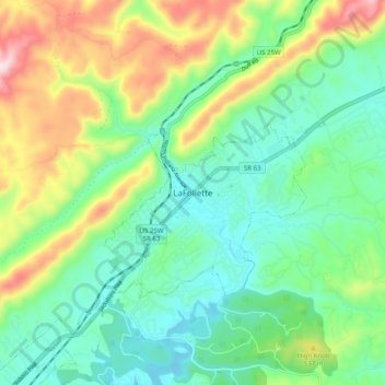 Mapa topográfico LaFollette, altitude, relevo