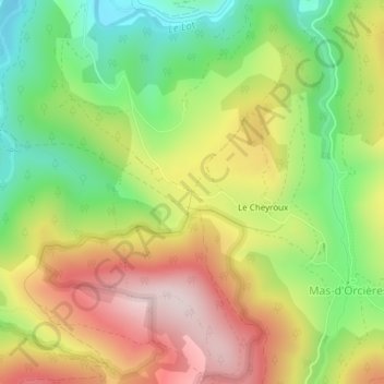 Mapa topográfico Menhir du Cheyroux, altitude, relevo