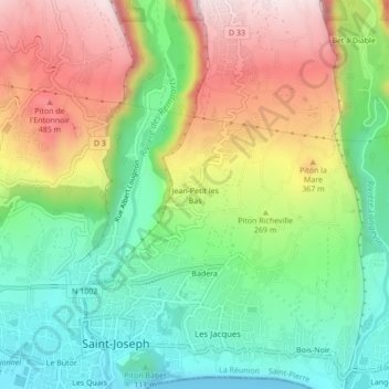Mapa topográfico Jean-Petit les Bas, altitude, relevo