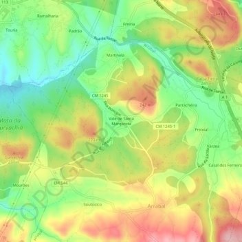 Mapa topográfico Vale de Santa Margarida, altitude, relevo