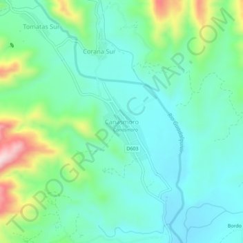 Mapa topográfico Canasmoro, altitude, relevo