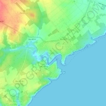 Mapa topográfico Porto Cristo, altitude, relevo