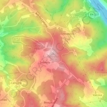 Mapa topográfico Sobreda, altitude, relevo