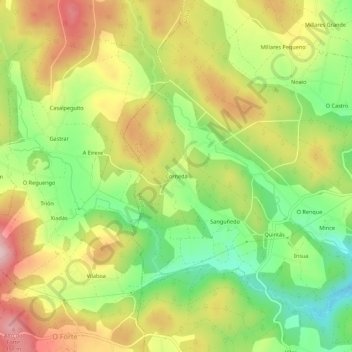 Mapa topográfico Corneda, altitude, relevo