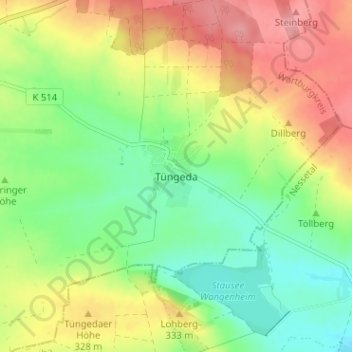 Mapa topográfico Tüngeda, altitude, relevo