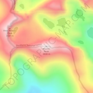 Mapa topográfico Atlantic Peak, altitude, relevo