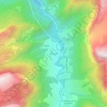 Mapa topográfico Les Ouches, altitude, relevo