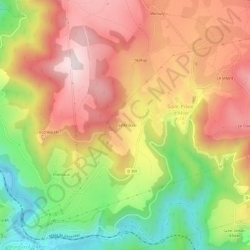 Mapa topográfico Combriaux, altitude, relevo