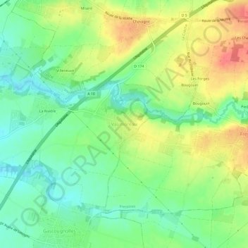 Mapa topográfico Vaumoreau, altitude, relevo