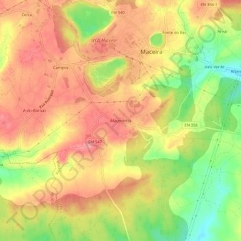 Mapa topográfico Maceirinha, altitude, relevo