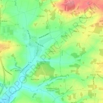Mapa topográfico Le Breuil, altitude, relevo
