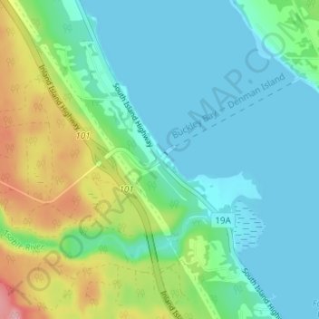 Mapa topográfico Buckley Bay, altitude, relevo