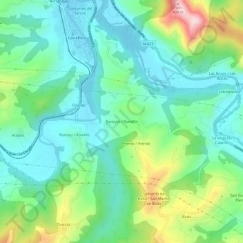 Mapa topográfico Romillín, altitude, relevo