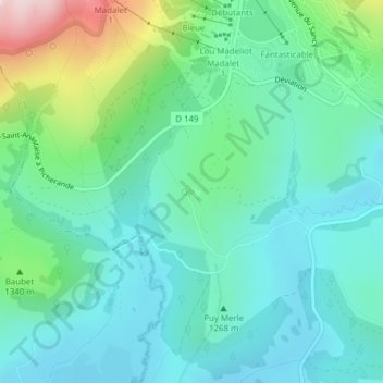 Mapa topográfico Vassivière, altitude, relevo