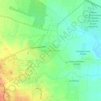Mapa topográfico Dulces Nombres, altitude, relevo