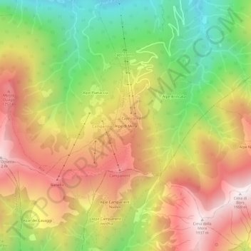 Mapa topográfico Alpe di Mera, altitude, relevo