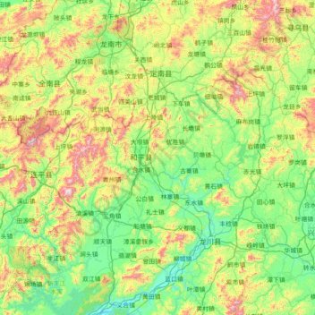 Mapa topográfico 和平县, altitude, relevo