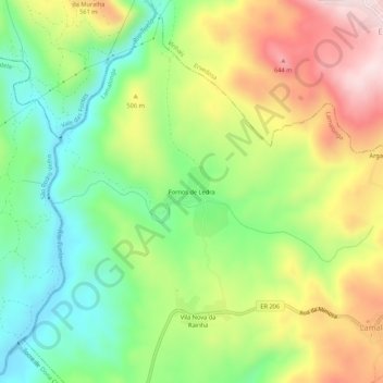 Mapa topográfico Fornos de Ledra, altitude, relevo