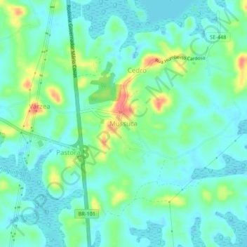 Mapa topográfico Mussuca, altitude, relevo